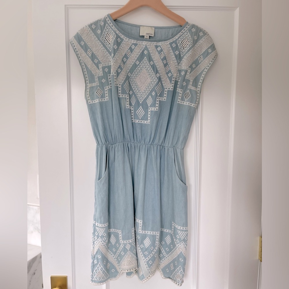 Greylin Embroidered Chambray Dress